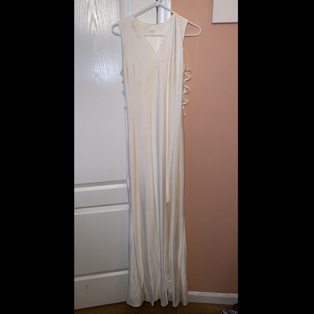 WHITE SLICK PROM DRESS